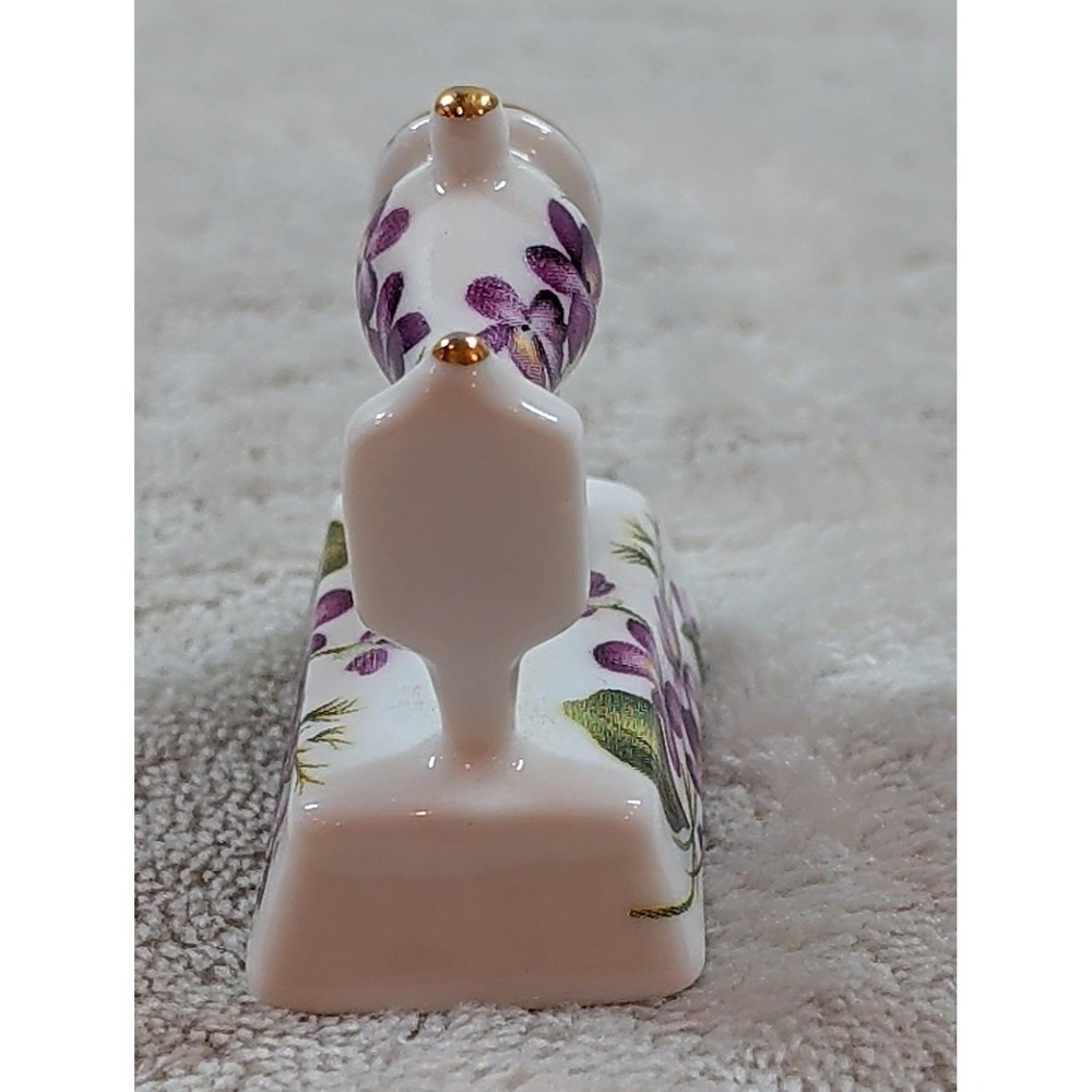 Vintage Miniature Porcelain Sewing Machine Figurine Purple Violets Gold Trim - Picture 5 of 9
